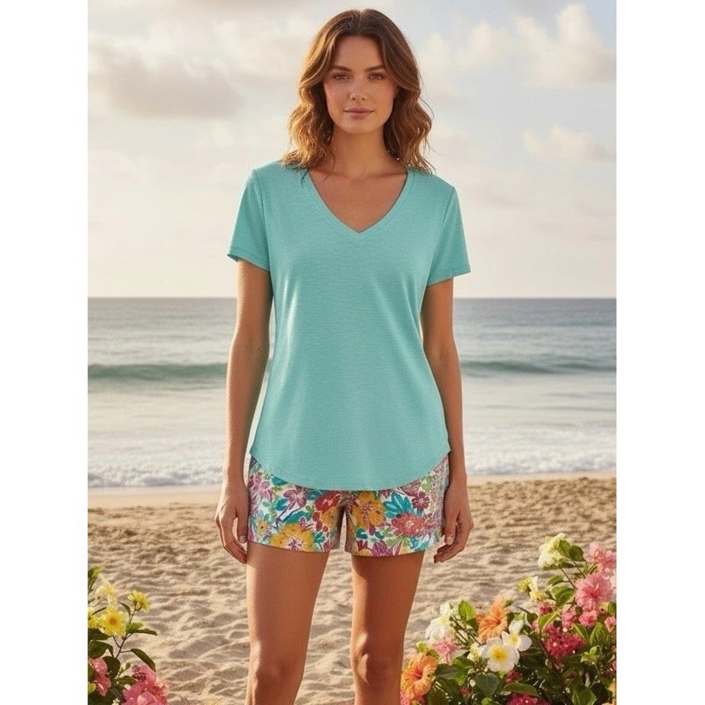 New Lilly Pulitzer New Etta Top V Neck Tee Size Medium Mint Solid T Shirt RARE - Picture 4 of 8